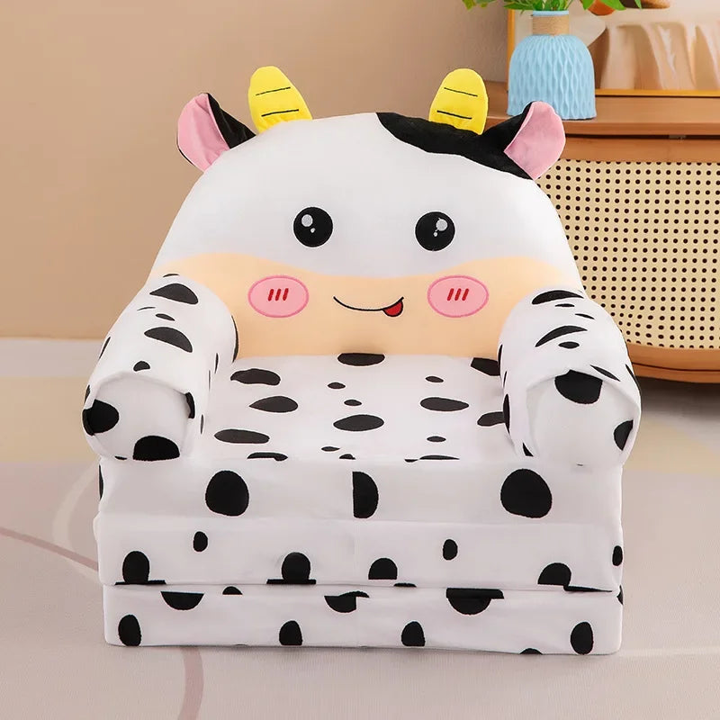 Foldable 3-Layer Plush Kids Sofa Chair Cartoon Baby Seat with Removable Cover