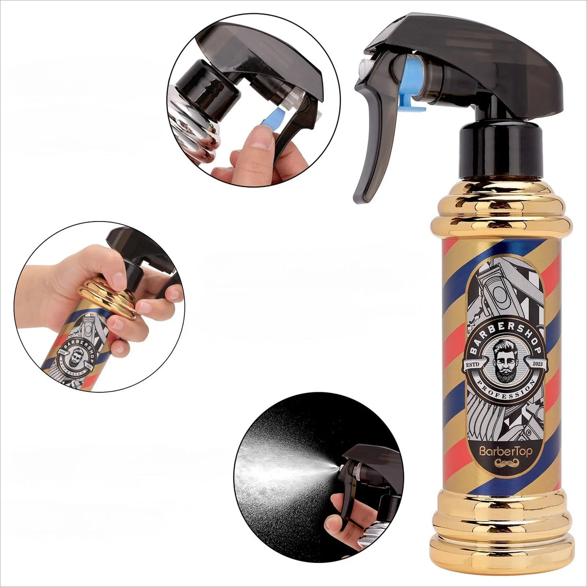 300ml Retro Mist Spray Bottle - Refillable Hairdressing Mister for Barber Salon & Home