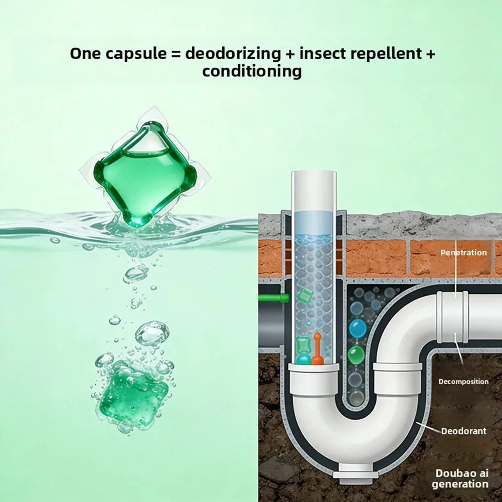 Drain Deodorizer Gel – Scented Sewer & Sink Odor Eliminator, Water-Soluble (30/60/90-Pack Options)