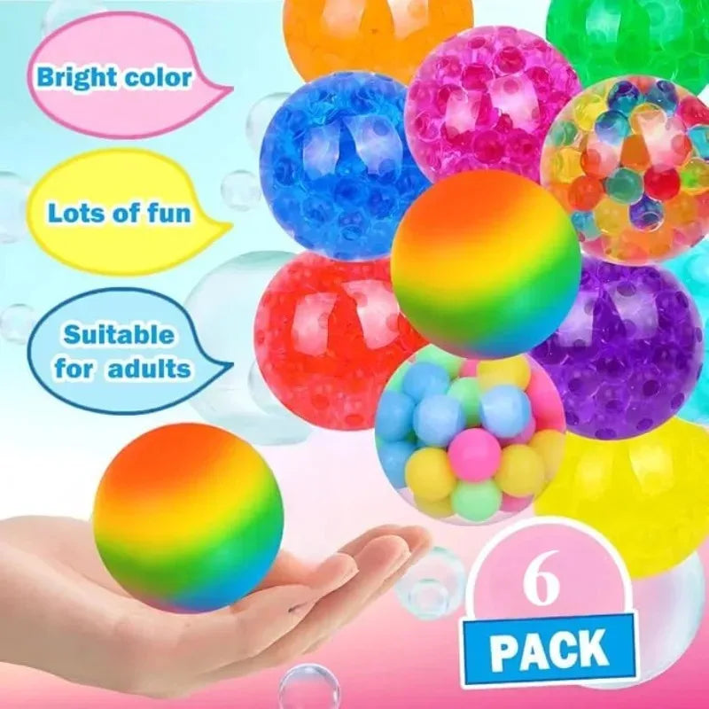 Rainbow 6-Pack Mini Squeeze Stress Balls for Kids & Adults