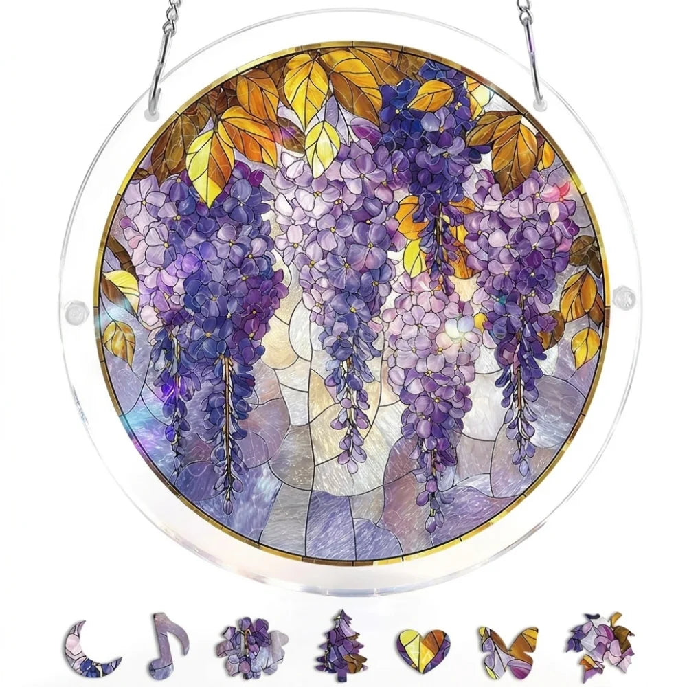 83-Piece Acrylic Puzzle Sun Catcher, 7.4 in (18.8 cm) Round UV-Printed Window Hanging Decor – Easy Assembly