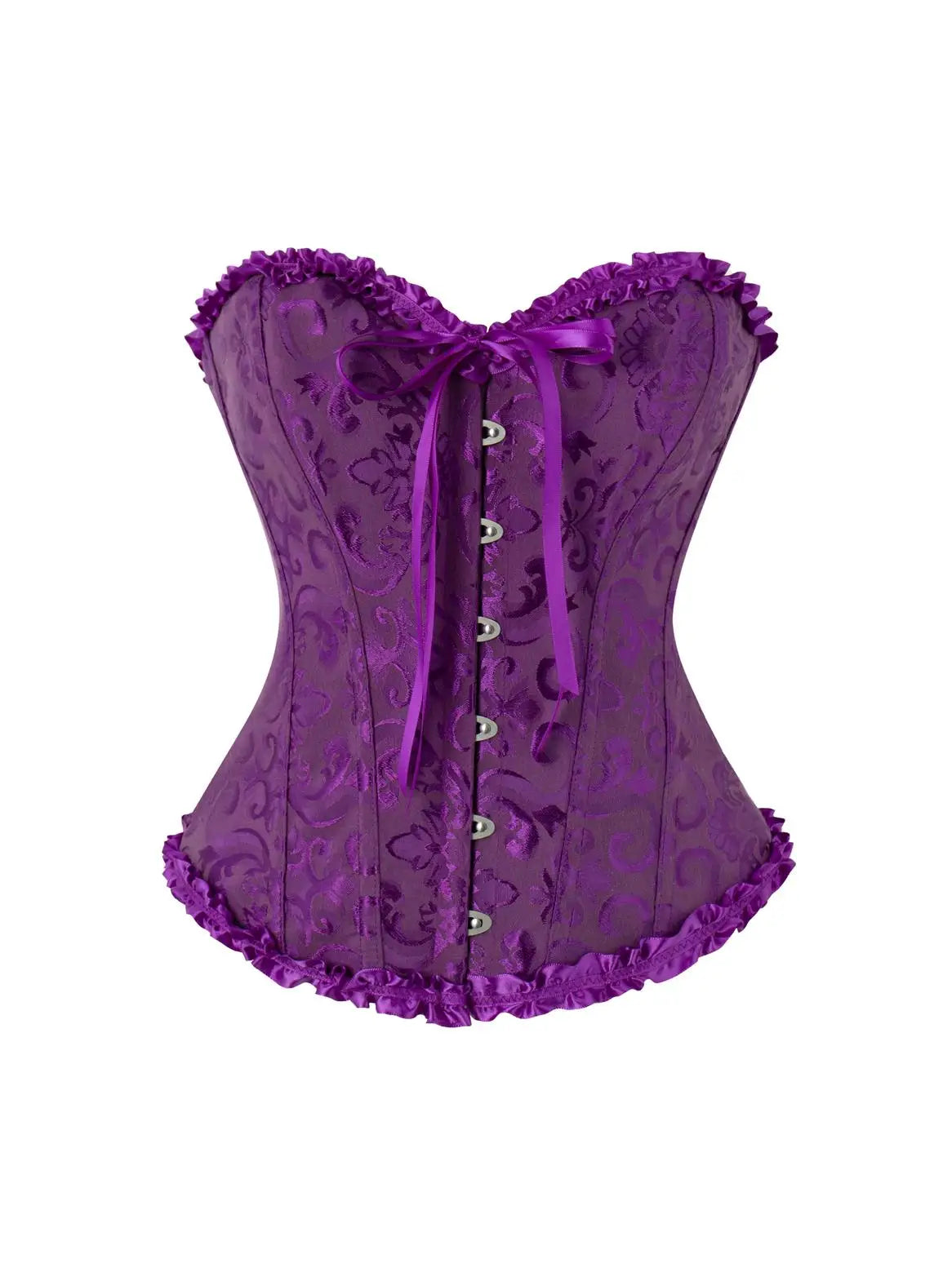 Women's Victorian Gothic Overbust Corset Bustier - Jacquard Brocade Front Busk Waist Cincher