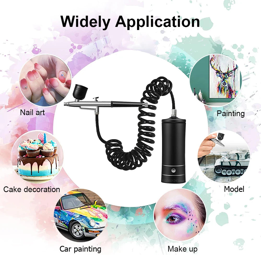Portable Airbrush Compressor Kit for Nail Art, Cake Decorating & Crafts – 0.3mm Nozzle, Rechargeable