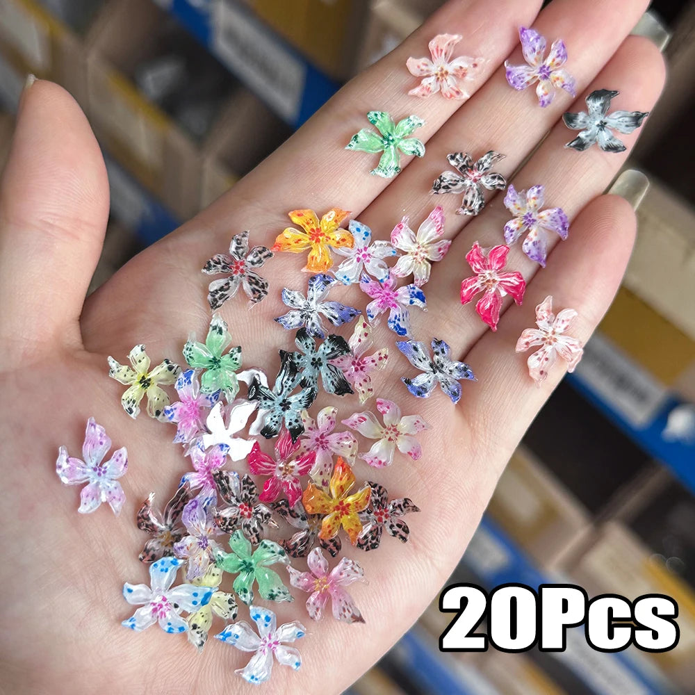 72-Piece 3D Crystal Jelly Nail Charms – Transparent Floral, Leopard & Hibiscus Nail Art Decorations