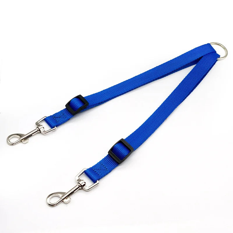 Adjustable Double Dog Leash — No-Tangle 2-Dog Distributor Lead, 30–50 cm (12–20 in) Nylon Walking Leash, Black