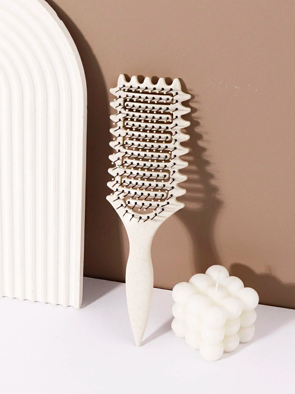 Curling Styling Brush Hollow Massage Comb with Nylon Bristles and ABS Handle for Human Hair Wigs