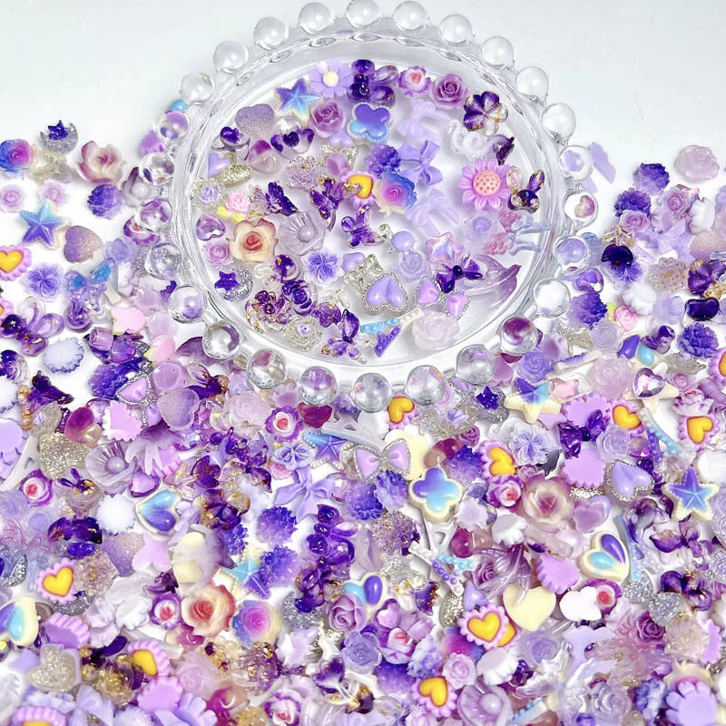 100-Pack Cute Cartoon 3D Resin Nail Charms Flower, Bow & Fruit Nail Art Decorations for Manicure & DIY Phone Case