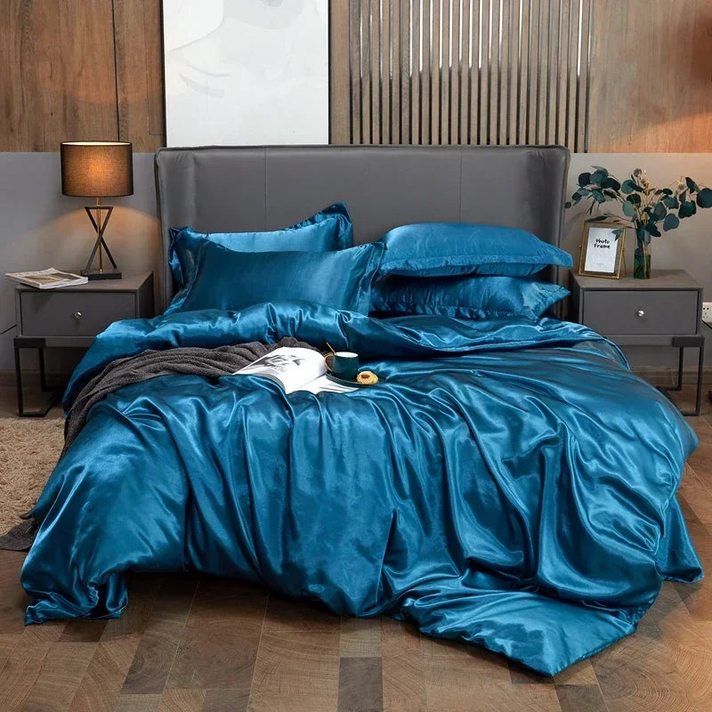 4-Piece Solid Color Duvet Cover Set - Rayon Twill Bedding (Twin/Full/Queen/King)