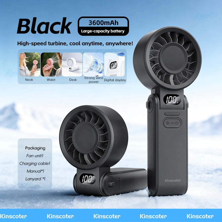 Portable High-Speed Handheld Fan 3600mAh Rechargeable 100 Adjustable Speeds Foldable Mini Turbo Fan