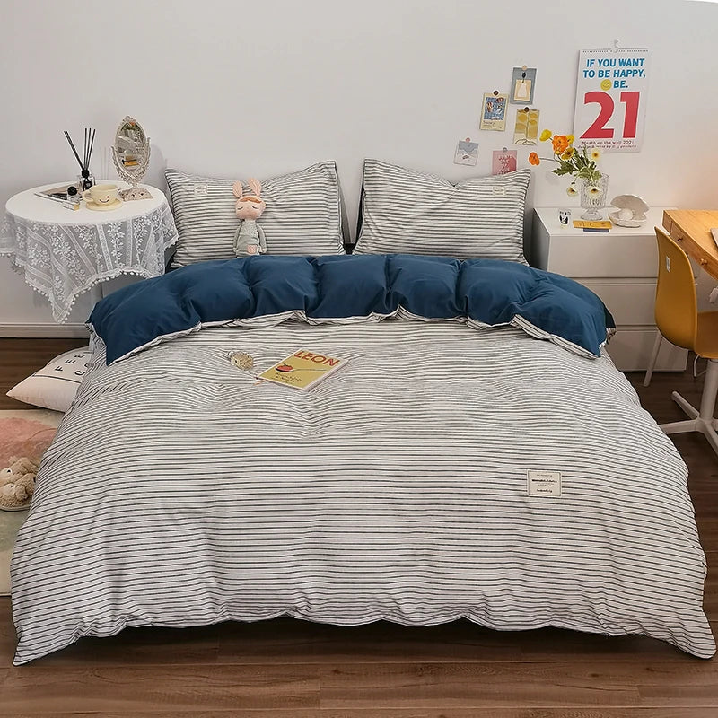 100% Cotton Plaid Stripe Duvet Cover Set - 3-Piece Breathable Washed Twill Bedding (1 Duvet Cover + 2 Pillowcases)