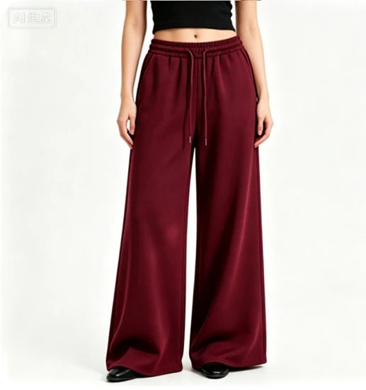 Harajuku Wide-Leg Sweatpants for Women – Oversized High-Waist Gray Drawstring Joggers