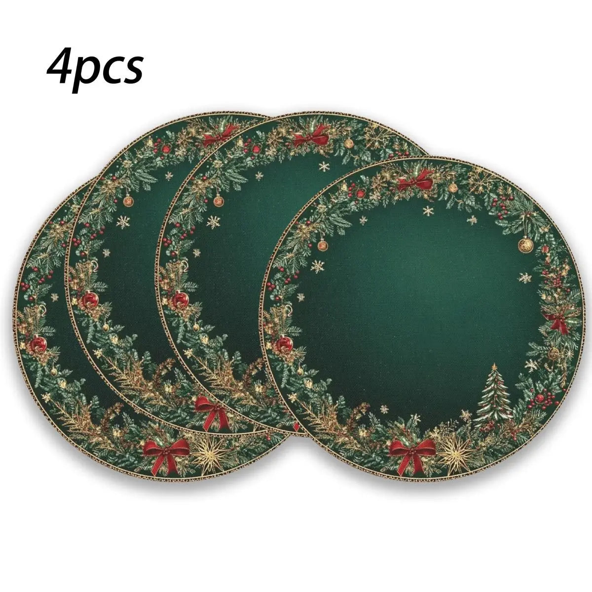 4-Pack Christmas Pinecone Red Berry Placemats 15 x 15 in (38 x 38 cm) Holiday Table Decor