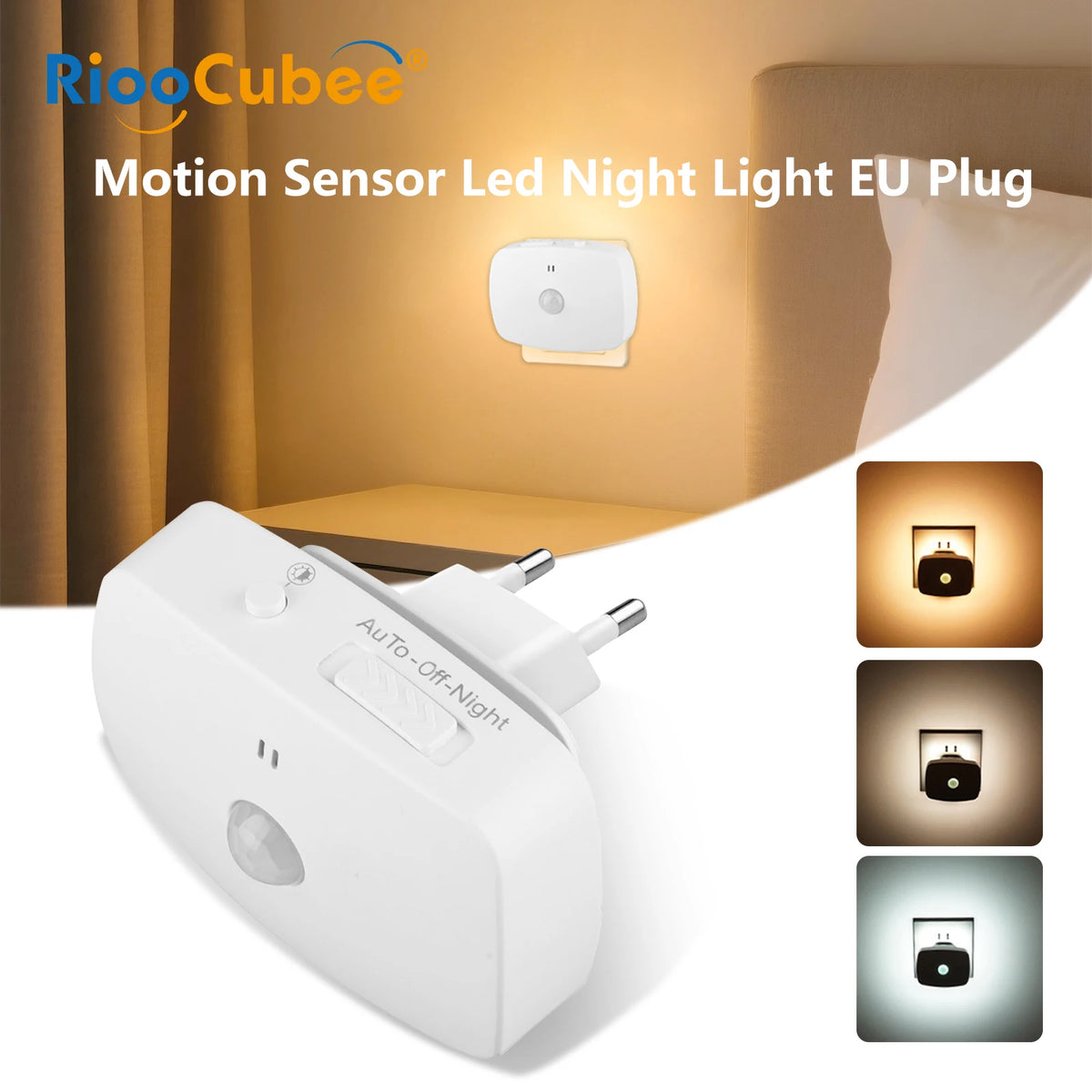 LED Motion Sensor Night Light EU Plug Dimmable PIR Light with Light Sensor Energy-Saving for Hallway Stairs Bathroom