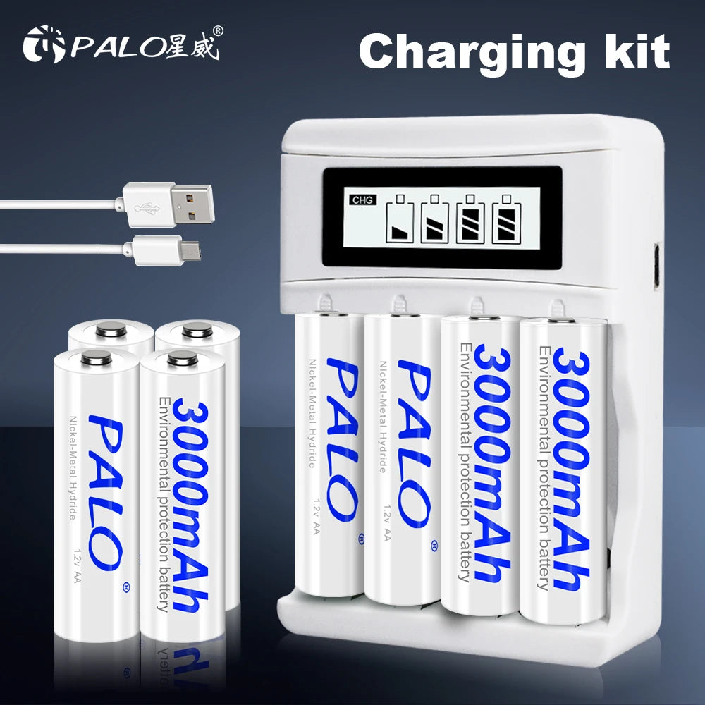 Ni‑MH Rechargeable Batteries AA 1.2V 3000mAh + AAA 1.2V 1100mAh with Battery Case