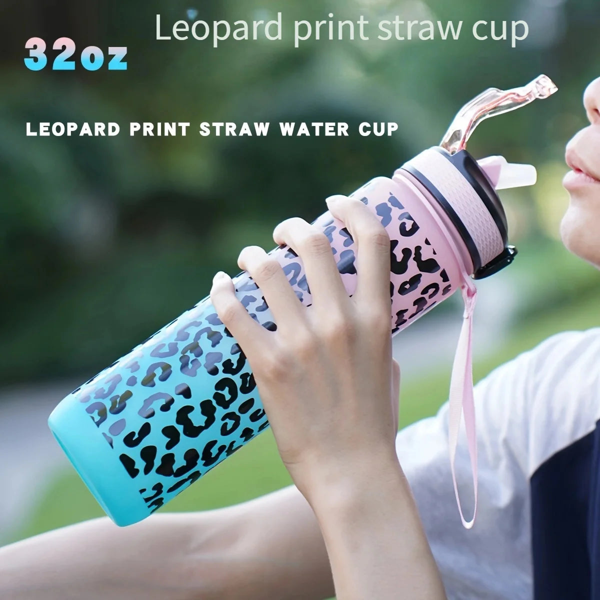 1000ml / 34oz Outdoor Sports Water Bottle with Leak-Proof Straw Lid – Durable Reusable PC Bottle for Running, Cycling & Climbing