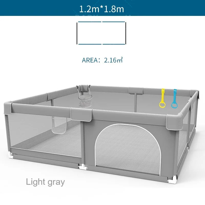 Light Gray Baby Playpen with Pull Ring - Play Yard & Ball Pit Safety Fence for Toddlers