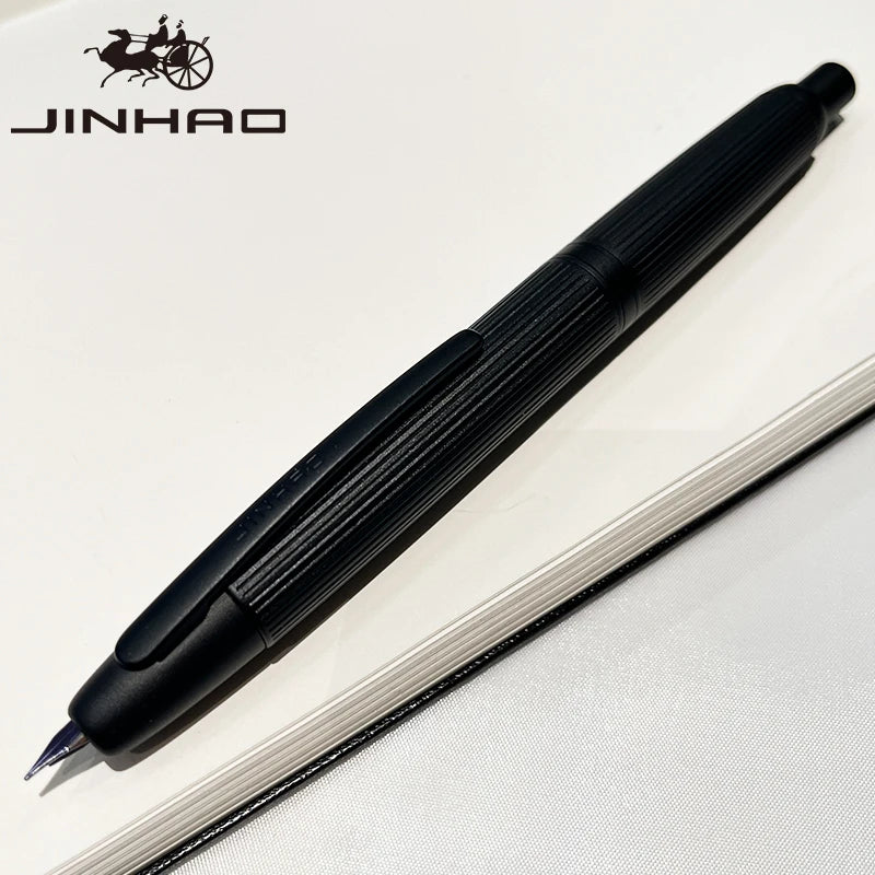 Push-Button Retractable Fountain Pen — Metal Body, Clip & Converter, EF/F Nib 0.5mm (0.02in) — Black/White