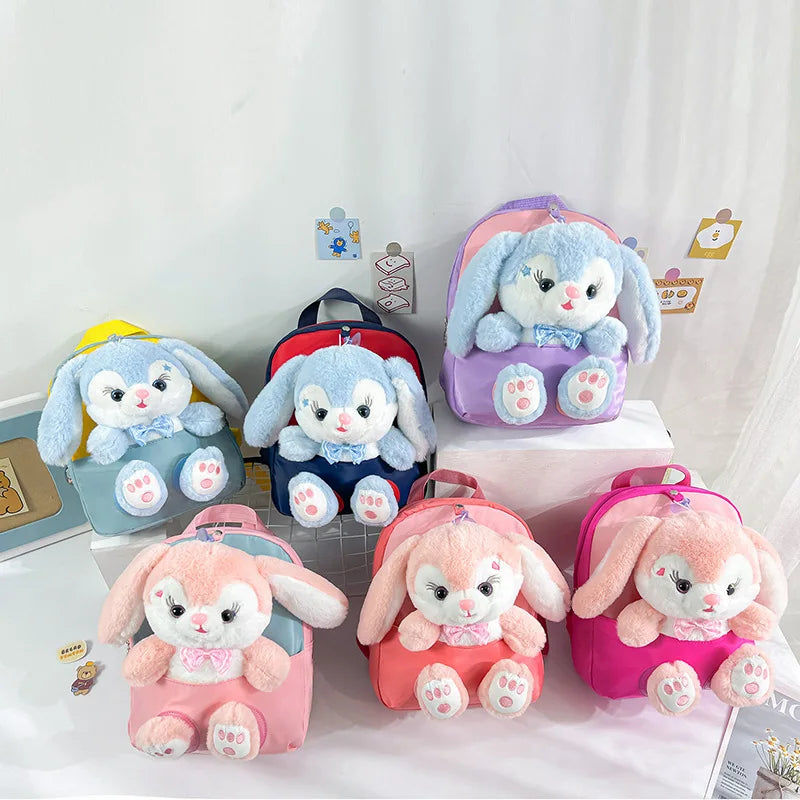 Plush 3D Rabbit Kids Backpack – Cute Bow Tie Cartoon Preschool & Kindergarten School Bag