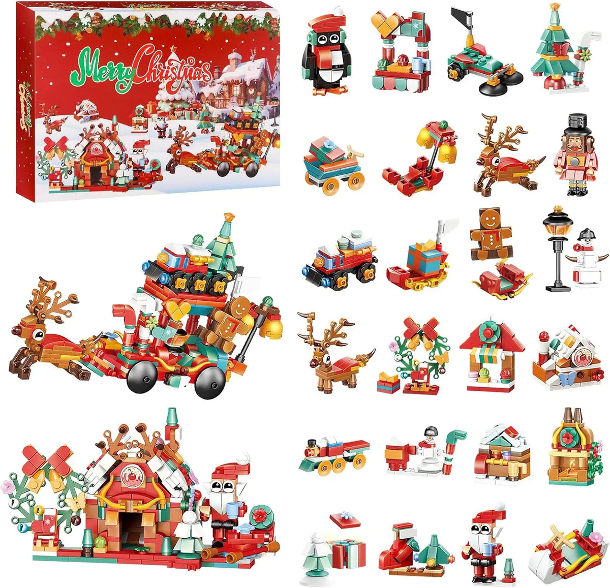 Christmas Advent Calendar 12-in-1 Building Block Set - Surprise Holiday Gift for Kids & Adults