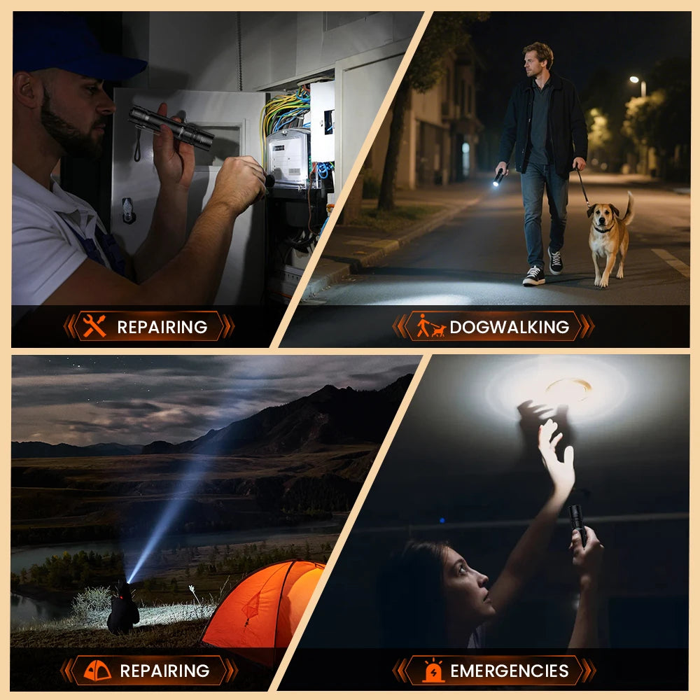 Tactical Rechargeable 3000 Lumen LED Flashlight, 21700 Battery, Dual Tail Switches, USB-C Pocket EDC