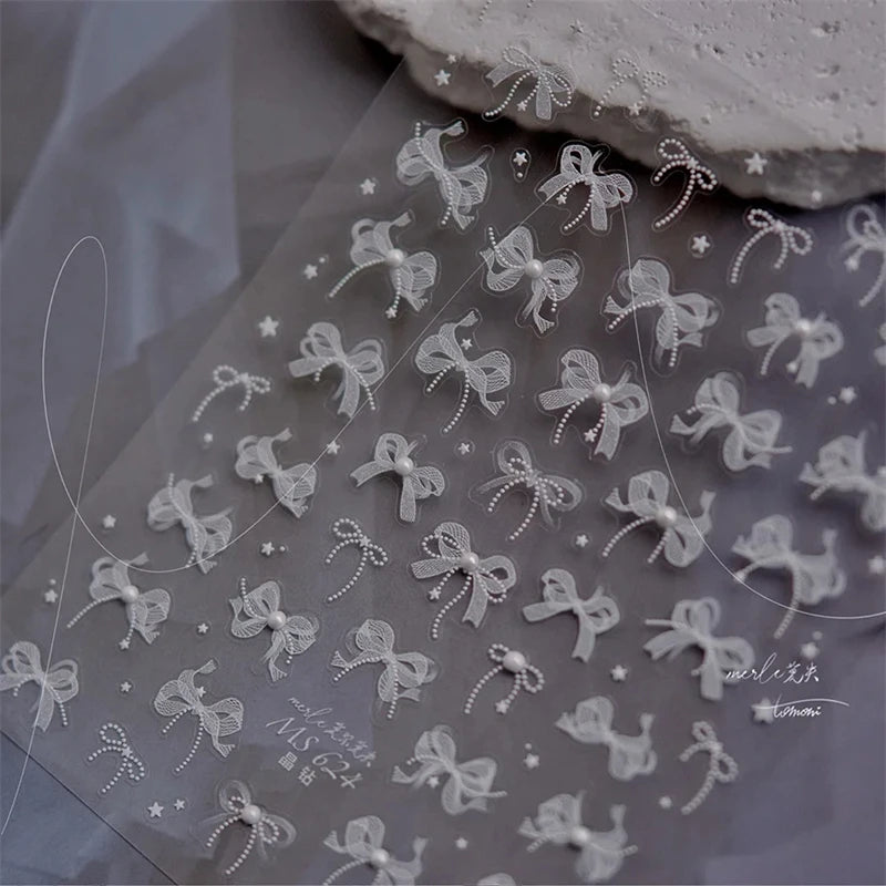 5D Lace Bow Nail Stickers with Crystal Rhinestones view 3