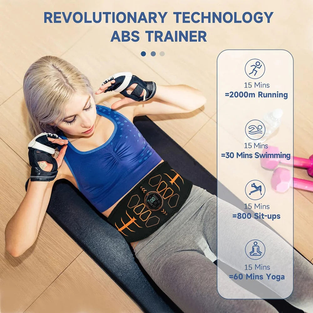 Rechargeable EMS Abdominal Toning Belt – Smart Muscle Stimulator & Slimming Massager, 10 Modes 30 Intensity Levels, Adjustable Fit