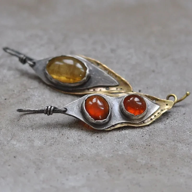 Boho Triangle Waterdrop Stone Drop Earrings - Orange Geometric Statement Earrings for Women