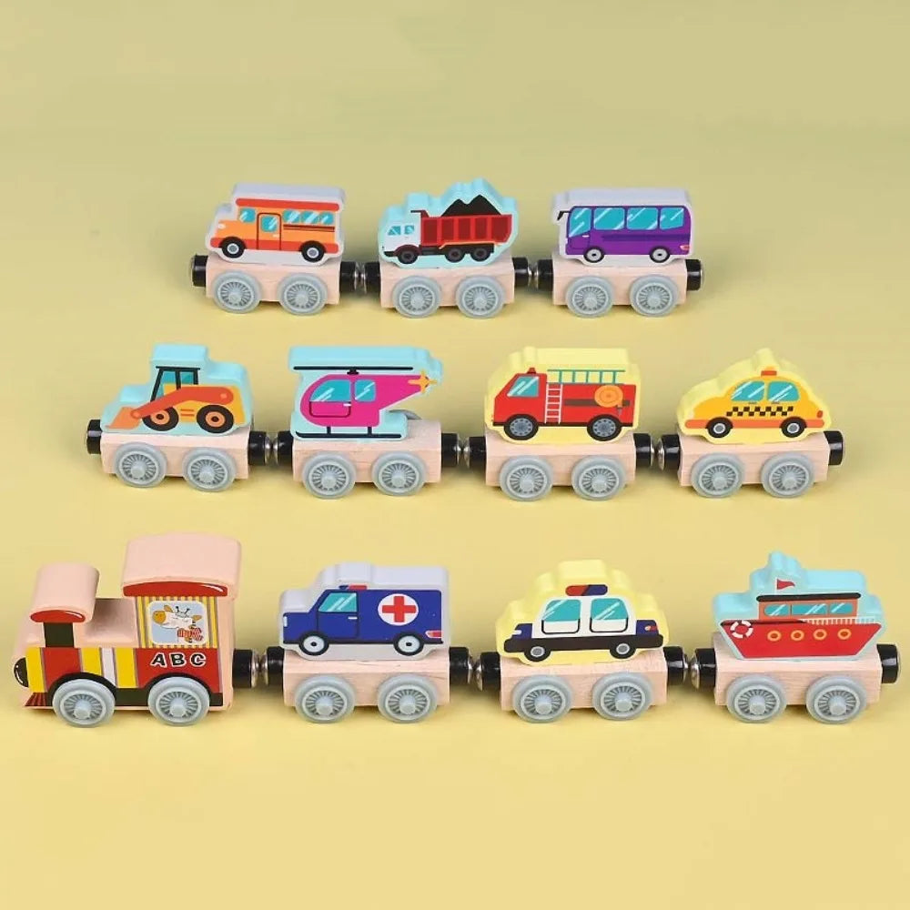 Wooden Magnetic Train Toy Set – Animal & Fruit Educational Building Blocks for Ages 3+