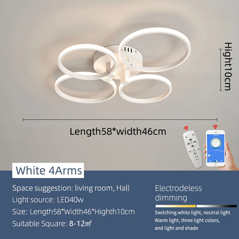 Modern LED Chandelier Dimmable Remote-Control Ceiling Light for Living Room Bedroom Study – Gold or Black, AC 90–260V