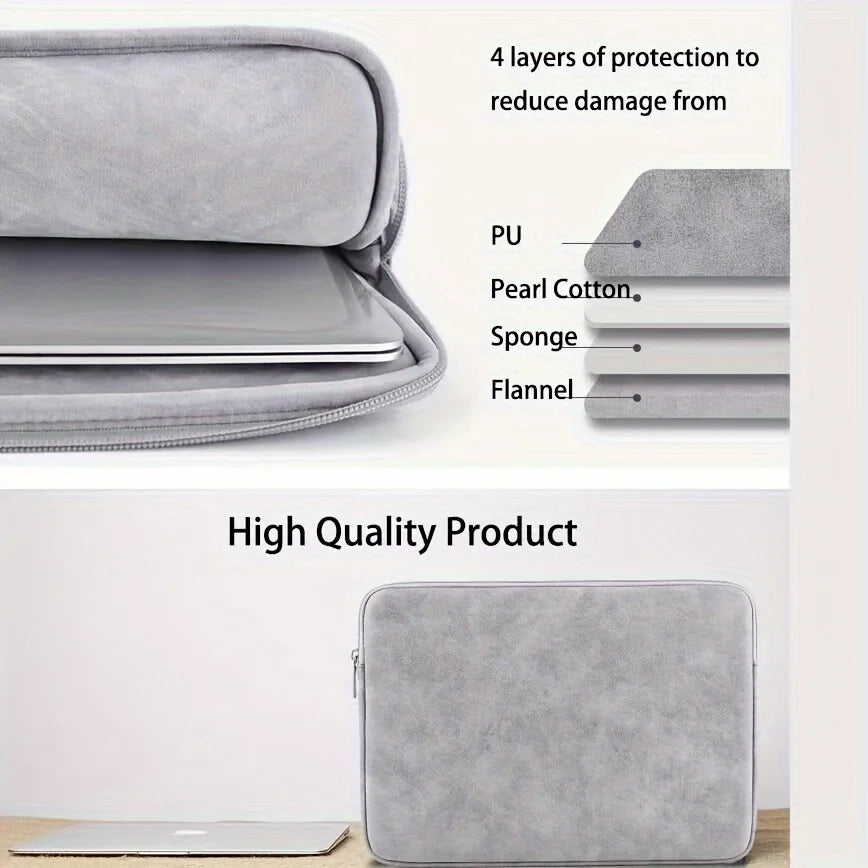 PU Leather Laptop Sleeve 11–15 Inch — Slim Protective Case