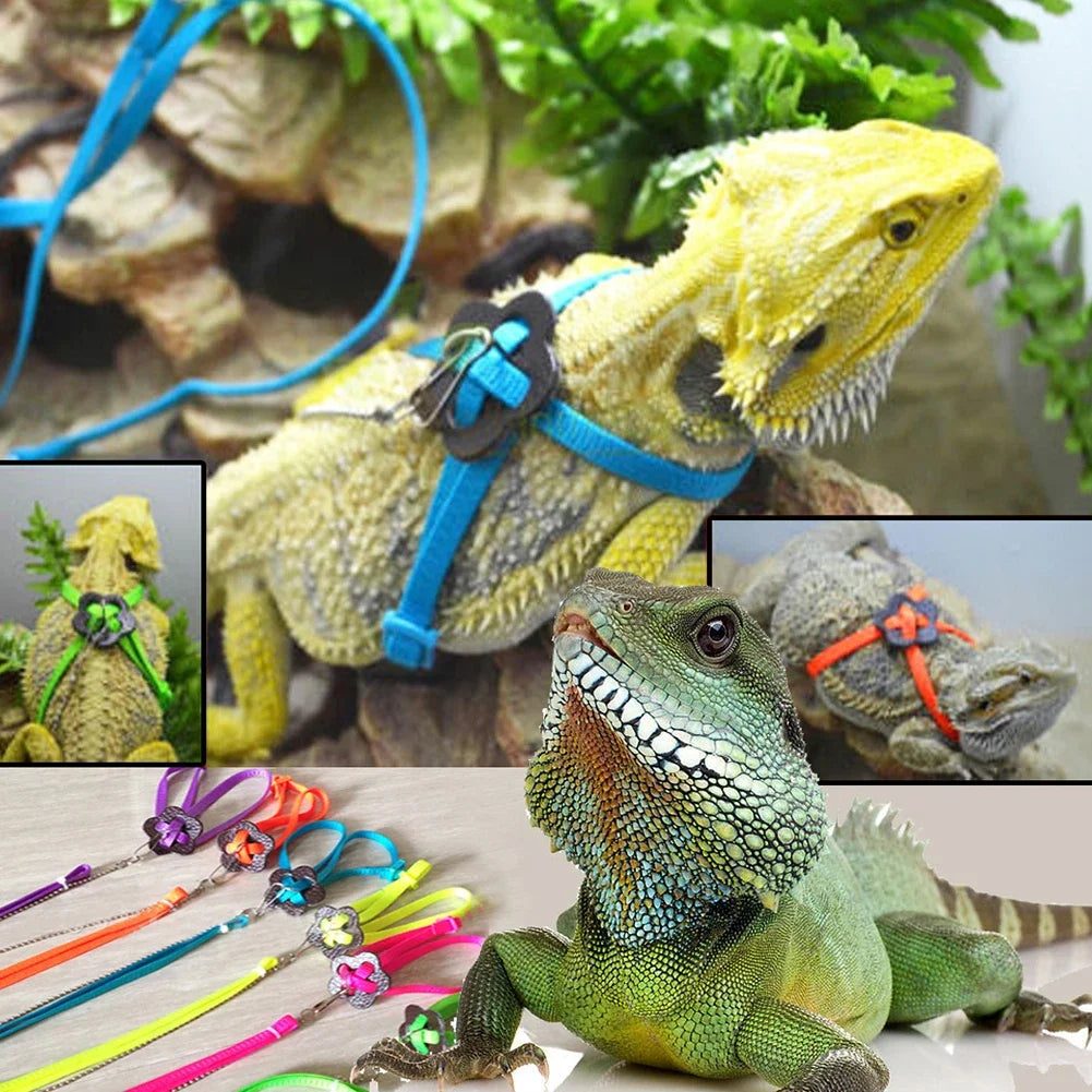Adjustable Reptile Harness Leash 47.2 in (1.2 m) Nylon Anti-Bite Training Rope for Lizards, Turtles & Small Pets