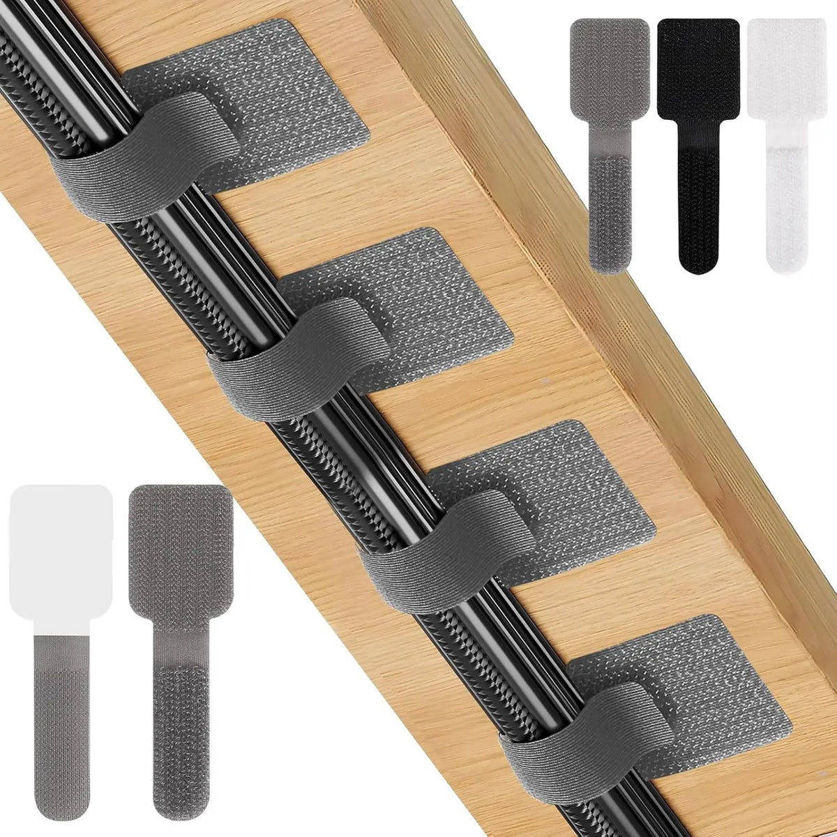 Reusable Self-Adhesive Cable Ties and Clips – Adjustable Power Cord Holder Desktop Cable Organizer