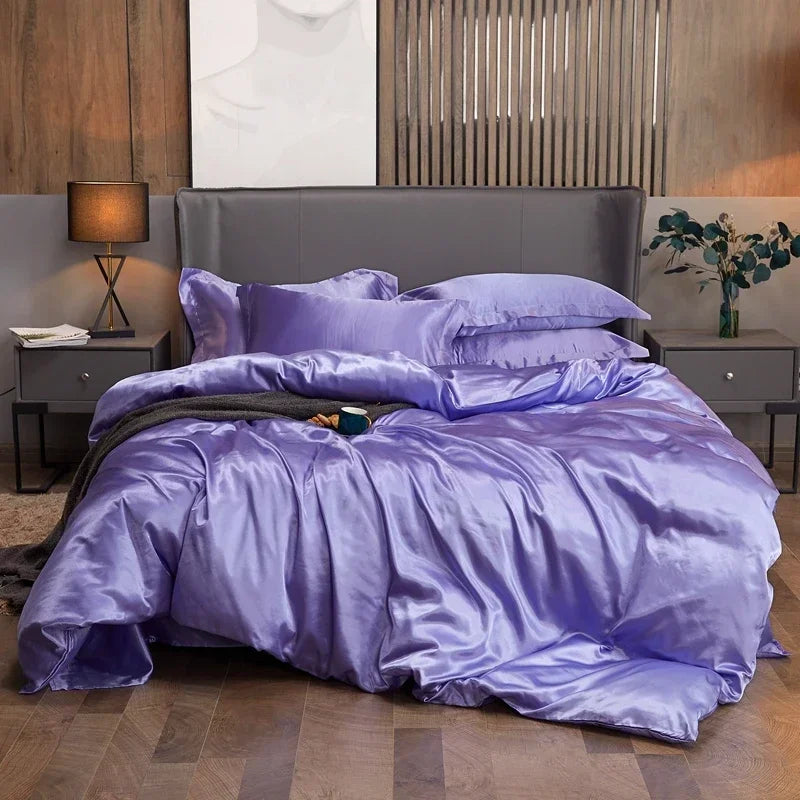 4-Piece Solid Color Duvet Cover Set - Rayon Twill Bedding (Twin/Full/Queen/King)