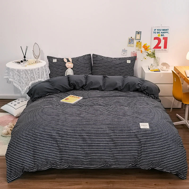 100% Cotton Plaid Stripe Duvet Cover Set - 3-Piece Breathable Washed Twill Bedding (1 Duvet Cover + 2 Pillowcases)