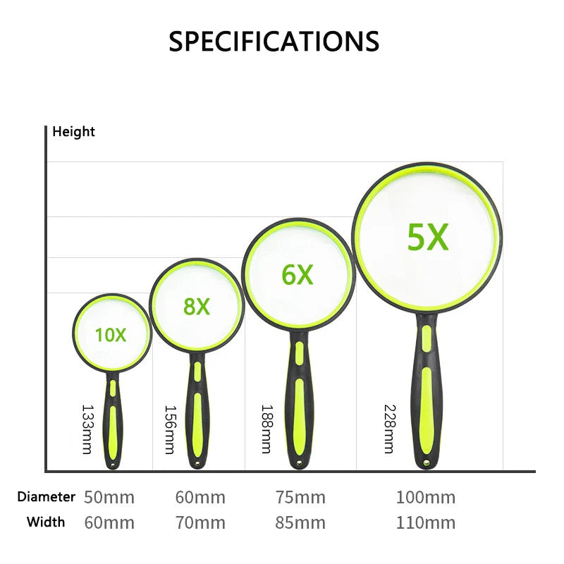 5-10X Adjustable Magnifying Glass with Non-Slip Rubber Handle, Kids Nature Explorer & Senior Reading Magnifier