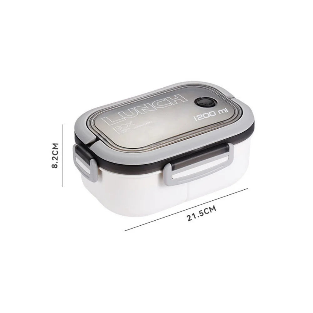 1200ml (1.2L / 40.6 fl oz) Double-Layer Bento Lunch Box with Spoon & Fork - Leakproof Compartmentalized Portable Lunchbox for Office, School & Camping