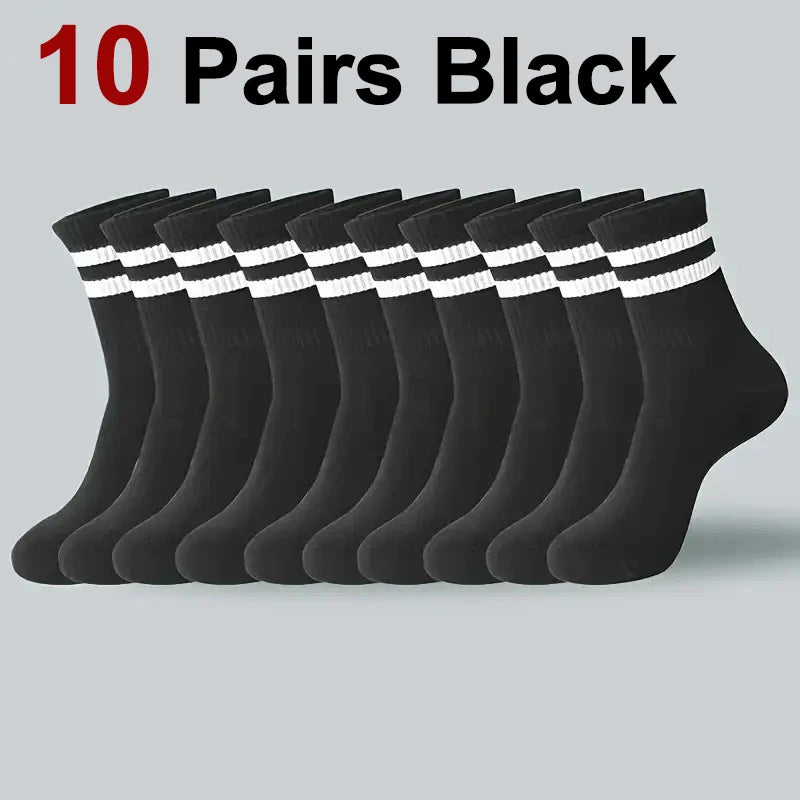 5/10/20 Pairs Neutral Solid Mid-Crew Socks - Breathable Sweat-Wicking Antibacterial Sports Socks
