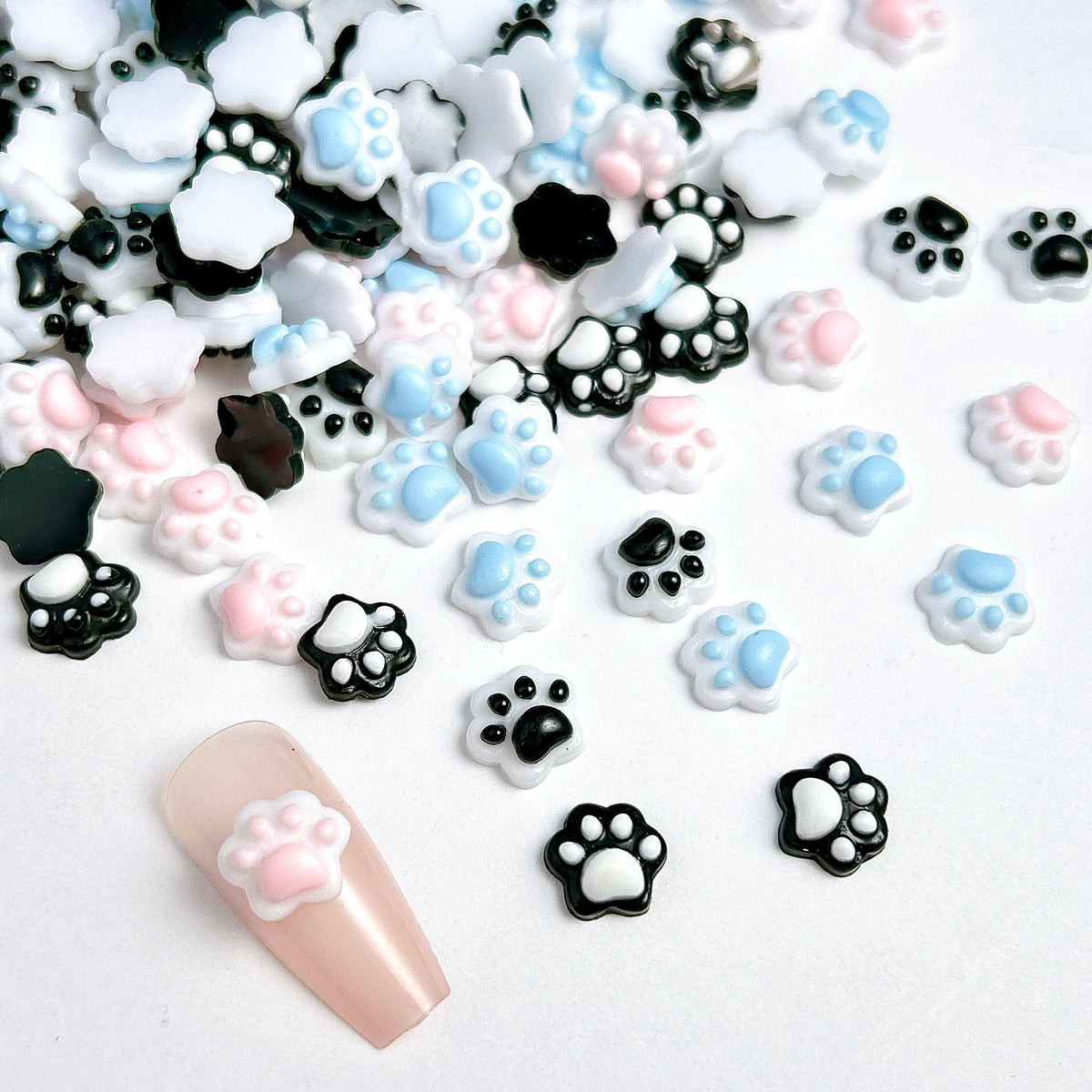30-Pack Kawaii Puppy & Cat Paw Resin Nail Charms – Luminous Double-Color Nail Art Decorations