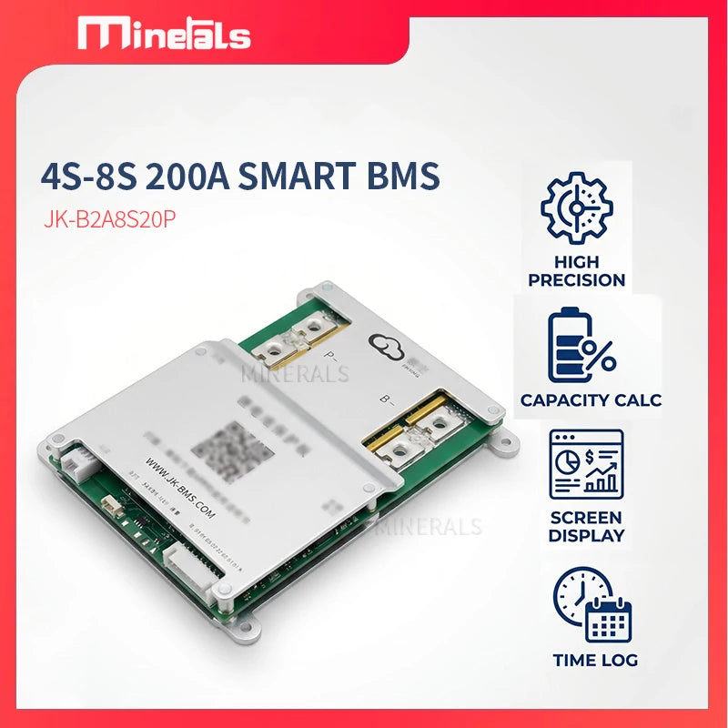 Smart BMS 3S–8S 200A Battery Management System with 2A Active Balance, Bluetooth APP & LCD — Li‑ion / LiFePO4, 12V/24V