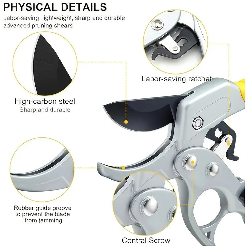 Ergonomic Pruning Shears — Titanium-Plated Carbon Steel Blade with Spring for Garden & Fruit Picking