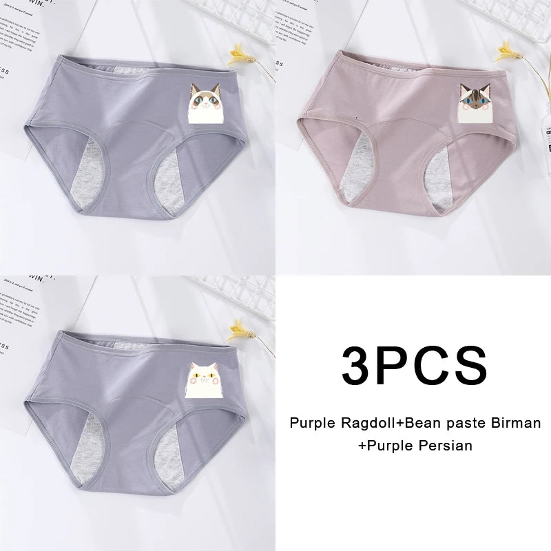 3-Pack Women's Menstrual & Postpartum Cotton Briefs – Leakproof, High Absorbency for Heavy Flow