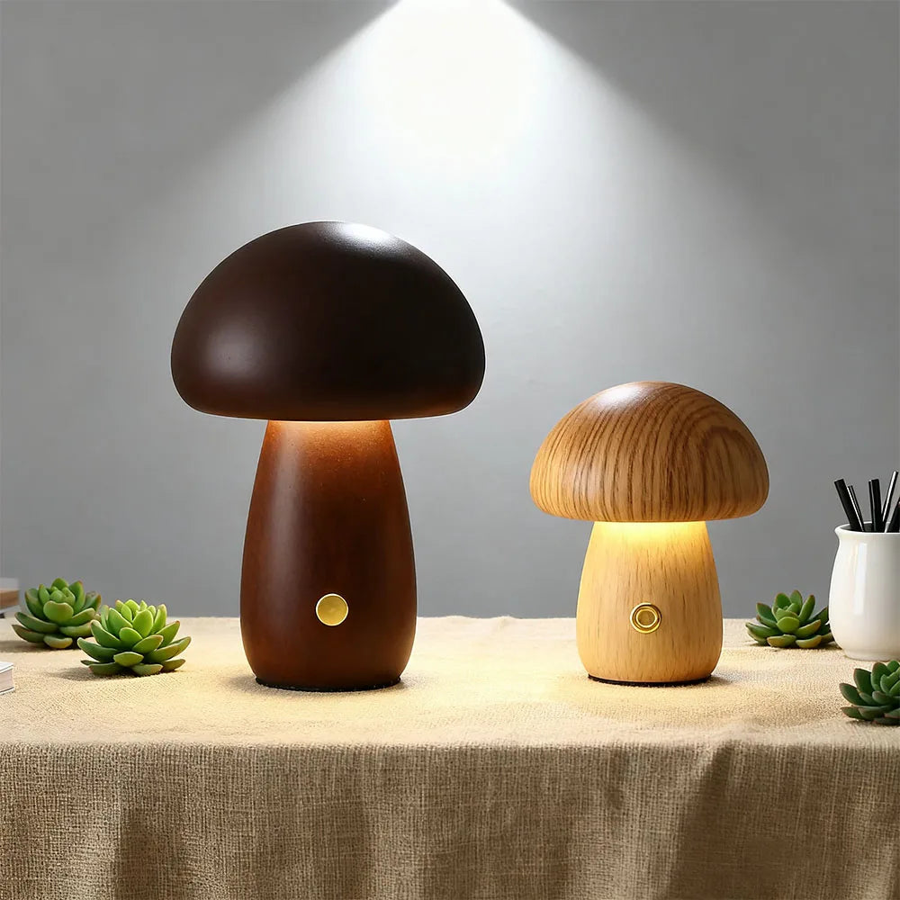 Rechargeable Mushroom Night Light - Dimmable Touch LED Bedside Lamp for Bedroom, Kids & Nursery