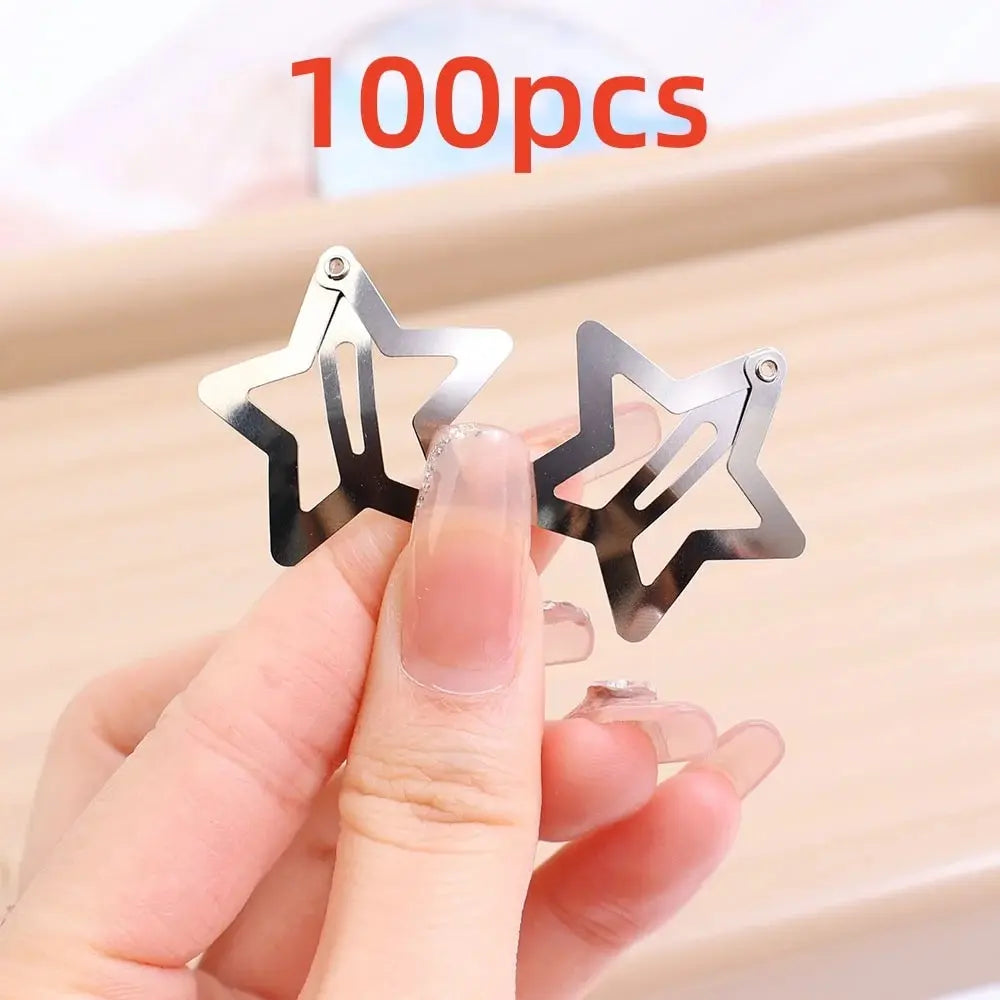 Y2K Silver Star Snap Hair Clips - Metal Barrettes & Hairpins, 10/25/50/100/200-Pack