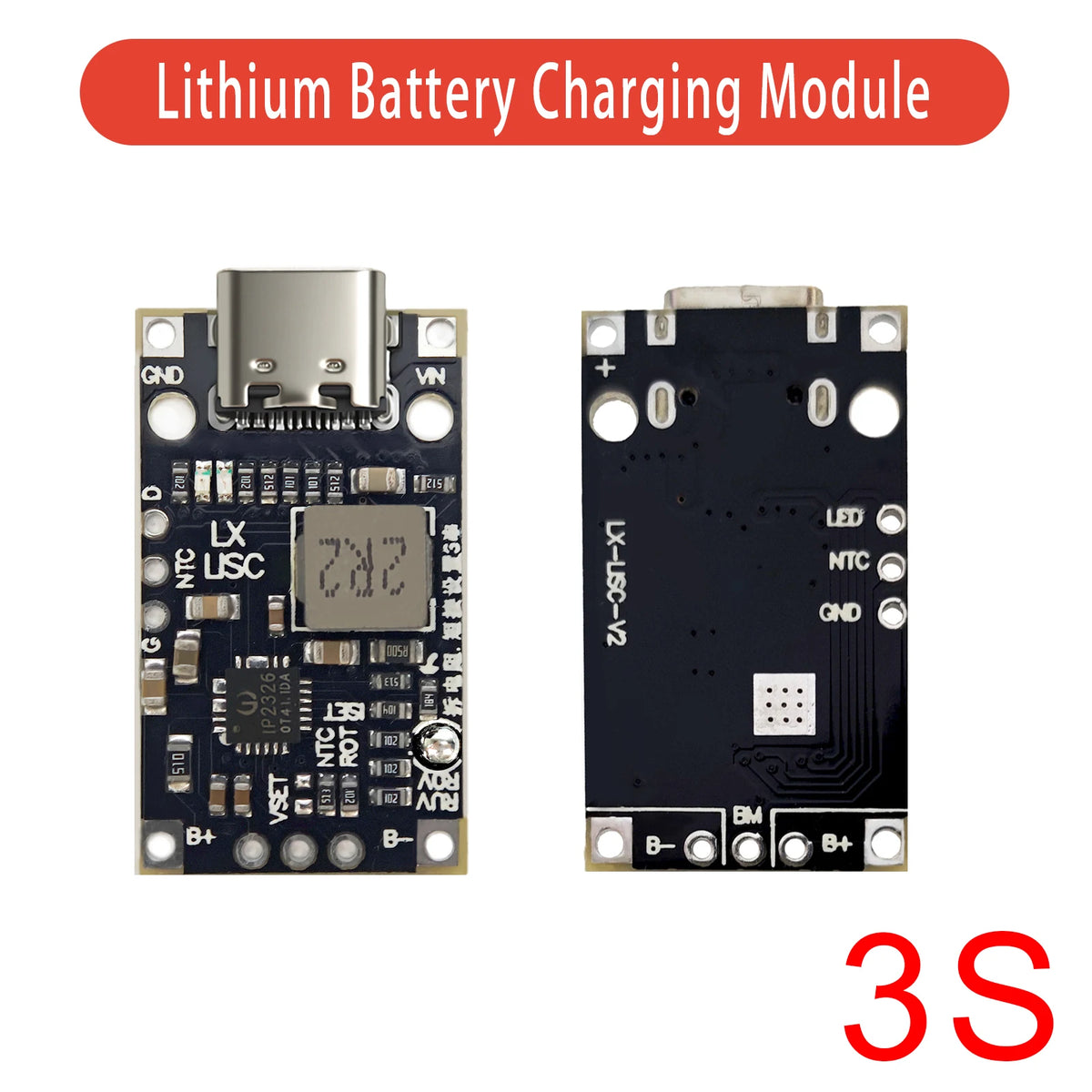 Type-C USB 2S/3S 15W Li-ion BMS Charging Module 8.4V/12.6V Balanced Fast Charge Boost Board for DIY Charger PCB