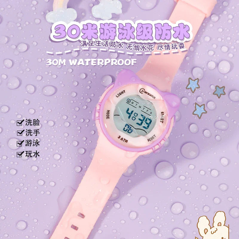 Kids Digital Cat & Star Watch for Girls and Boys, Waterproof 5ATM (50m) Alarm, Luminous Hands, 35mm Dial