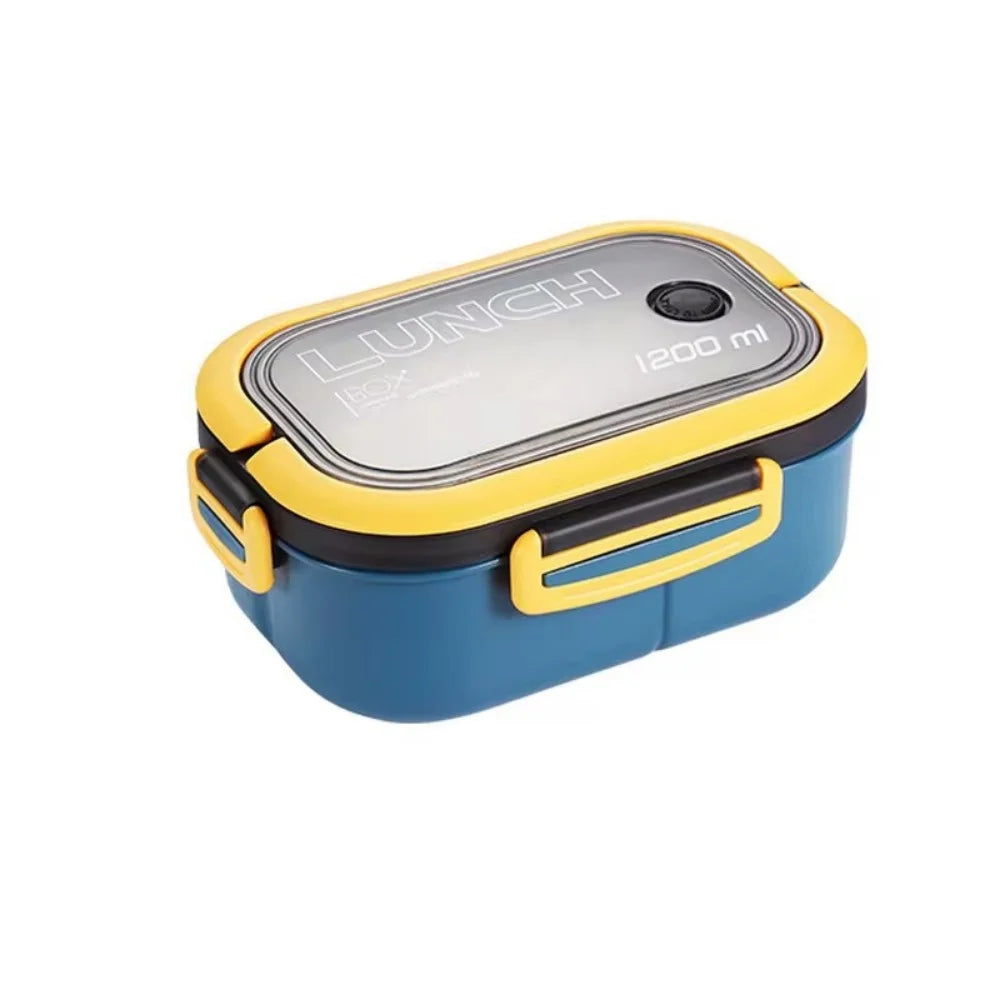 1200ml (1.2L / 40.6 fl oz) Double-Layer Bento Lunch Box with Spoon & Fork - Leakproof Compartmentalized Portable Lunchbox for Office, School & Camping