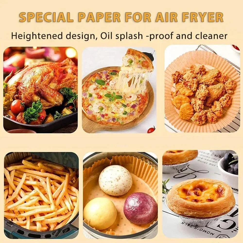 50/100-Pack 8 in (20 cm) Round Disposable Non-Stick Air Fryer Paper Liners for Airfryer & Oven