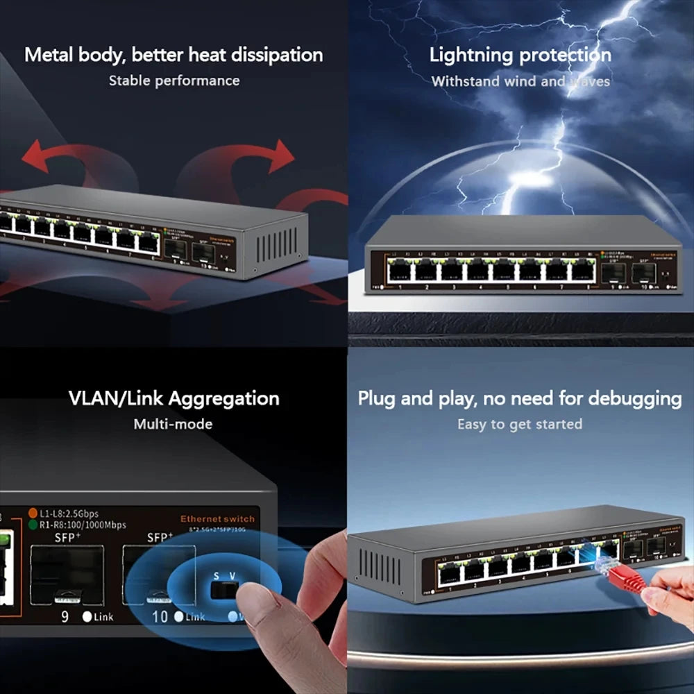 8-Port 2.5G Ethernet Switch with 2x10G SFP+ Ports for IP Camera & CCTV Systems