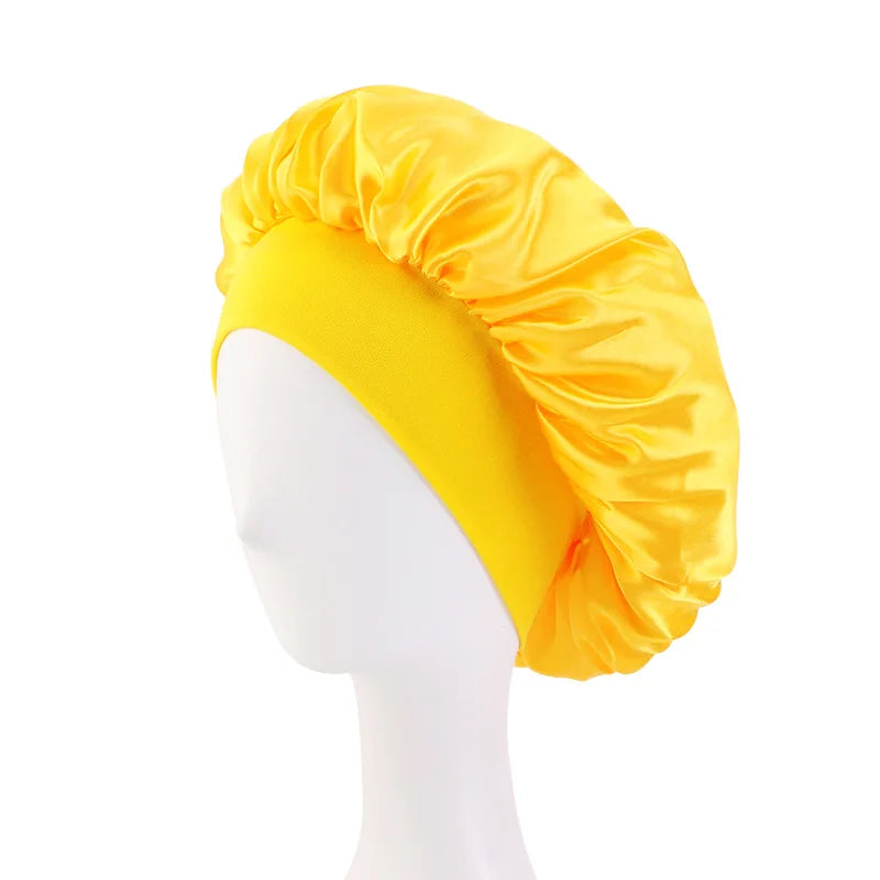 Women's Satin Wide-Brim Sleep Bonnet – Elastic Hair Care Night Cap, One Size