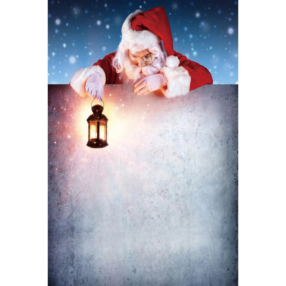 Christmas Photography Backdrop - Santa, Tree & Fireplace Winter Snow Wood Floor Portrait Background